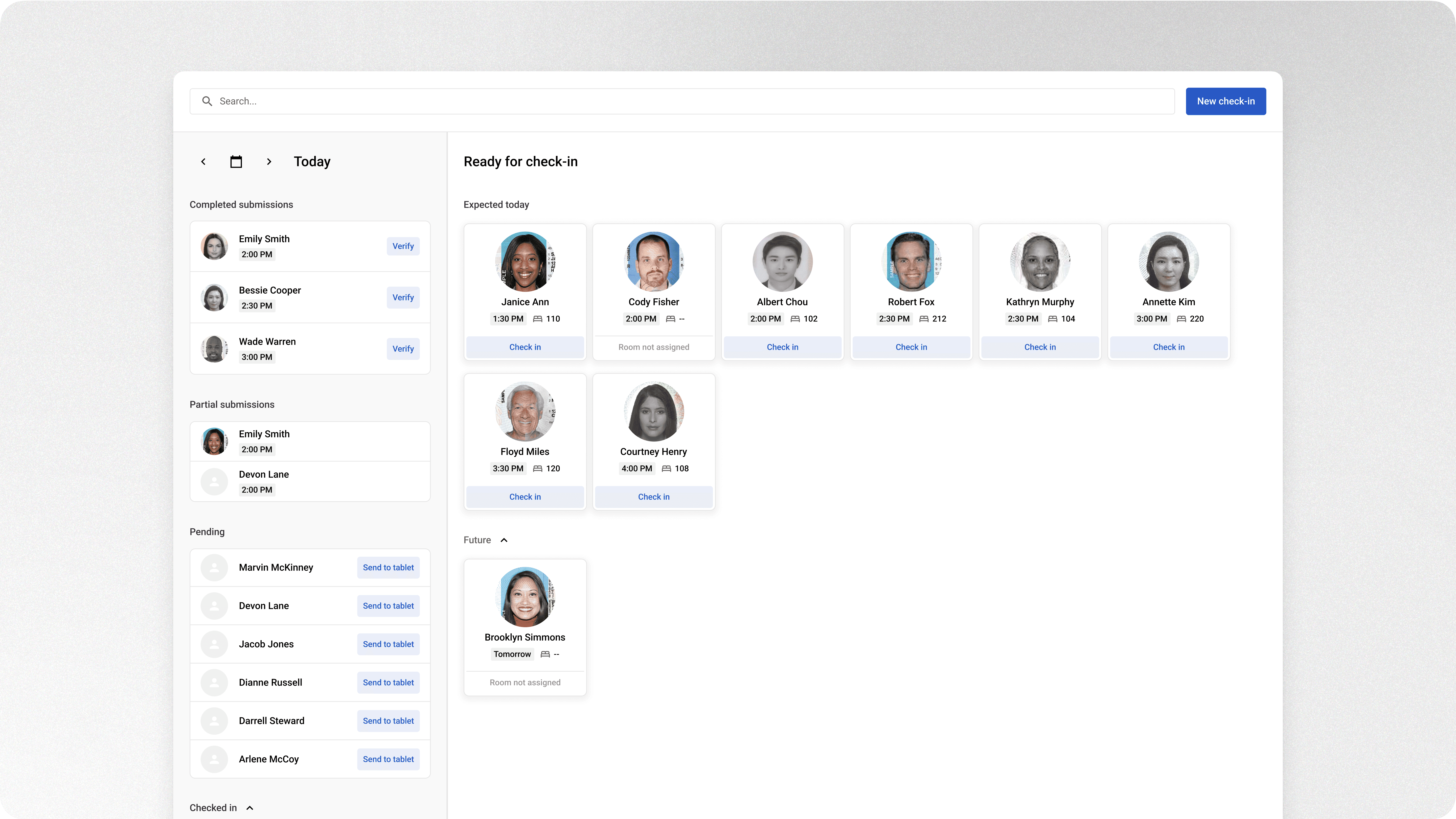 Hotel staff-facing dashboard design with guest ID photo for easy recognition